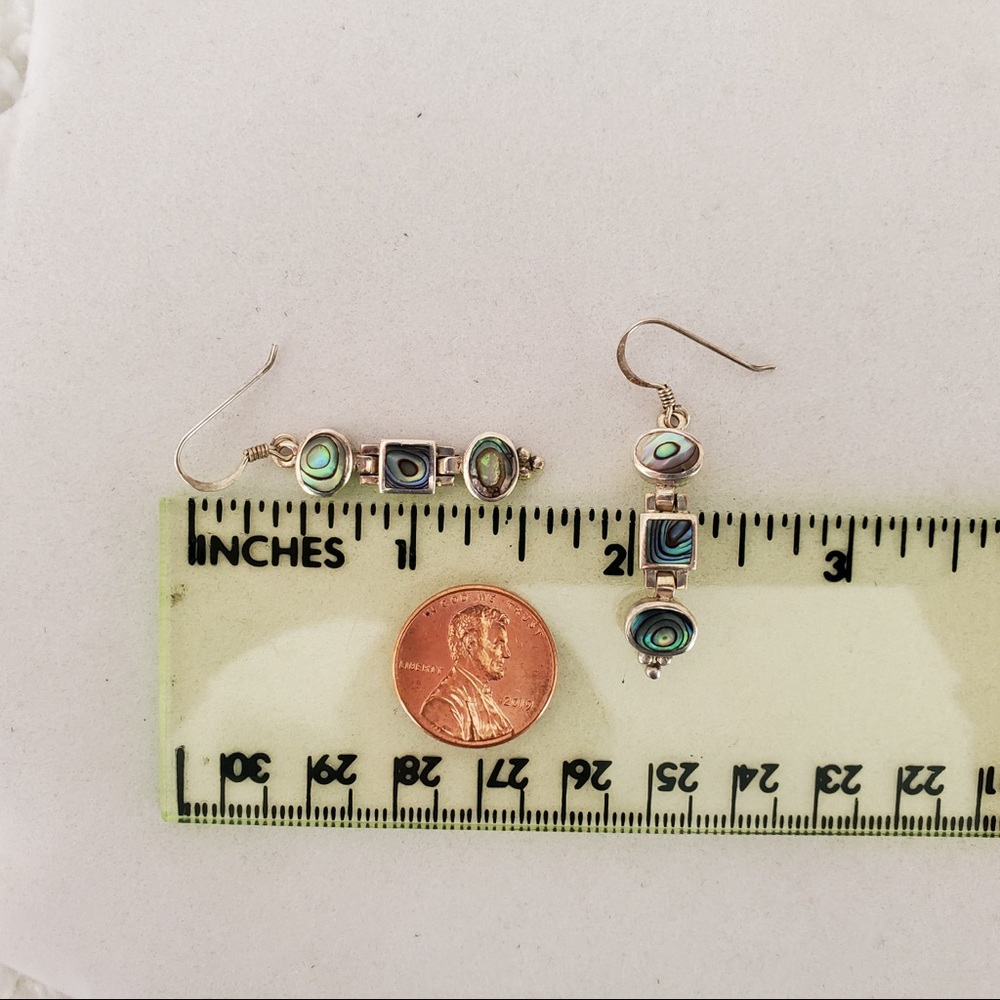 Abalone and Sterling Silver Dangle Earrings 1.6” Long - Picture 14 of 15